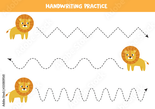 Trace the lines with cute cartoon lines. Practice for kids.