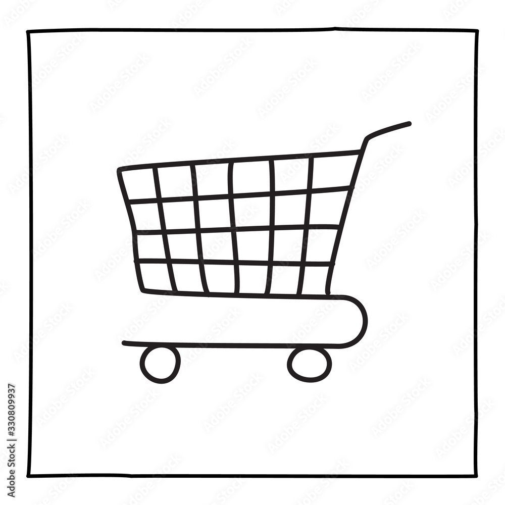 Doodle shopping cart icon or logo, hand drawn with thin black line. Doodle shopping cart icon or logo, hand drawn with thin black line.