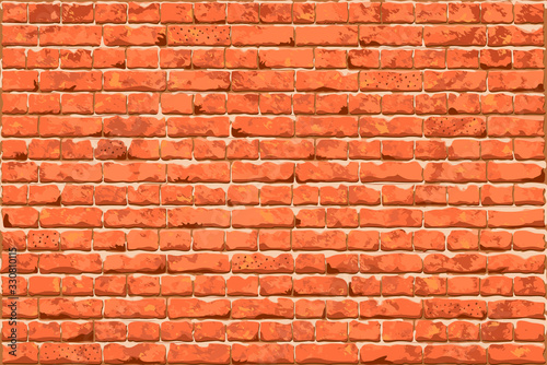 Old red brick wall. Old red clay brick wall. Red brick background