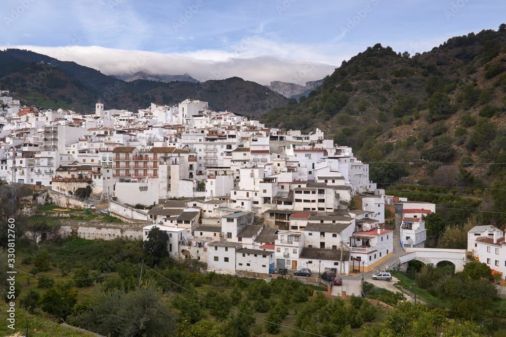 views of the town of Tolox in the Sierra de las Nieves of Malaga, Spain
