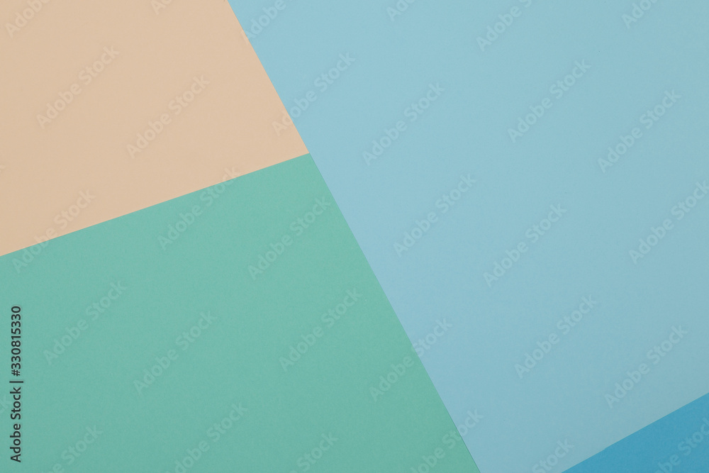 Blue, green, yellow background, colored paper geometrically divides into zones, frame, copy, space. Blue, green, yellow background, colored paper geometrically divides into zones, frame, copy, space.