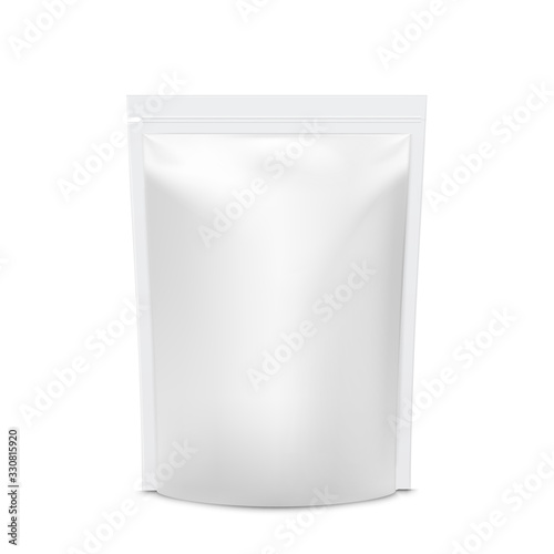 Realistic vector mock up Foil Food Stand Up Flexible Pouch Sachet.