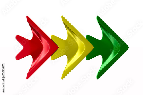 three colors arrows on whit...
