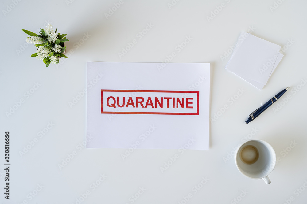 Abandoned workplace of a sick employee in the office due to coronavirus