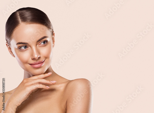 Woman lips face neck hands fingers beauty concept healthy skin photo