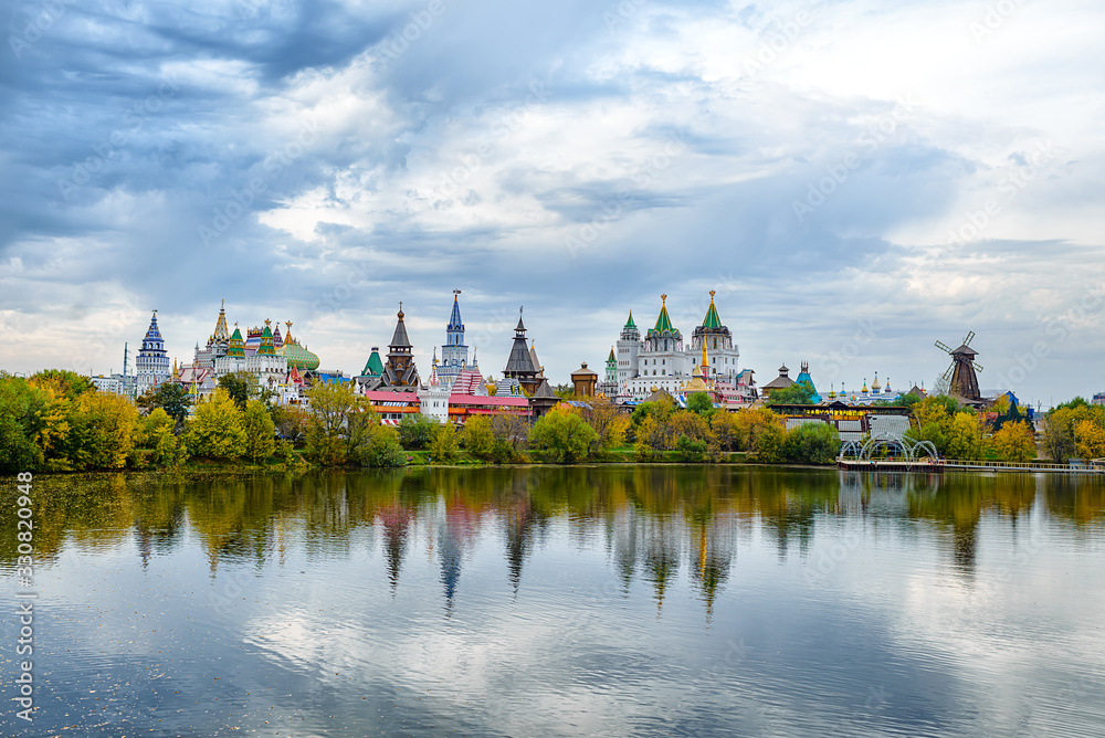 Izmaylov Park in Moscow. View of the Izmailovo Kremlin from the side of the park