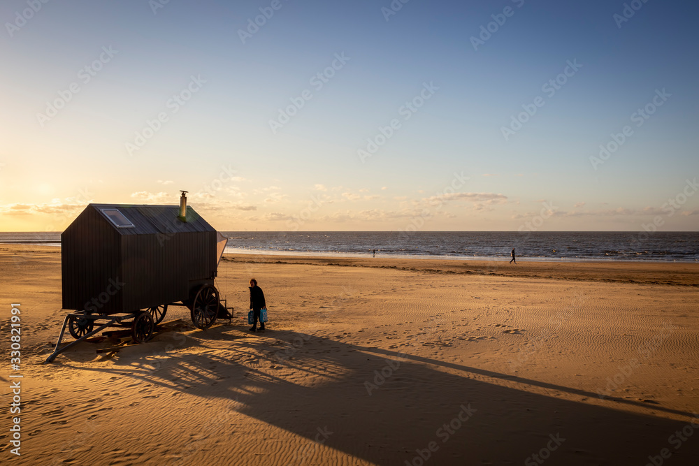 man at the donated sauna on Margate beach man at the donated sauna on Margate beach