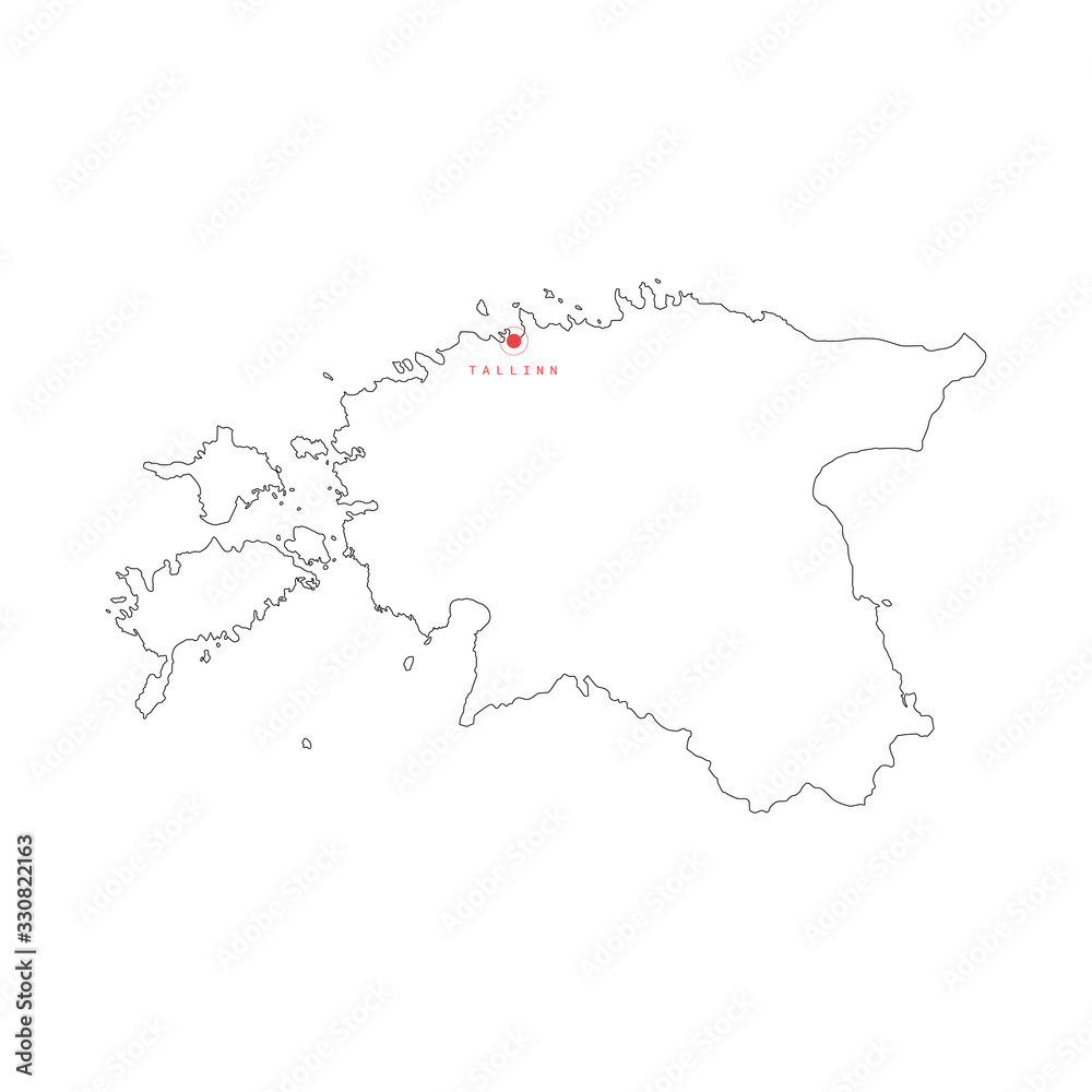 Vector illustration of outline Estonia map with capital city Tallinn.