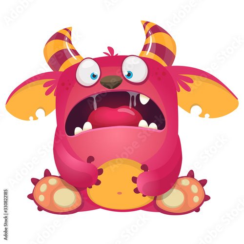 Angry cartoon blue monster screaming. Yelling angry monster expression. Halloween vector illustration