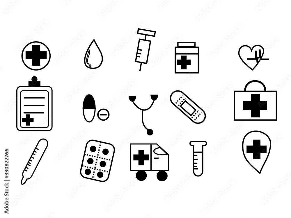Medical icons set.Symbols for hospitals, medicine and healthcare.
