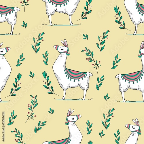 Hand Drawn Cute Llama Pattern vector illustration. Children's design poster. Print for T-shirt.