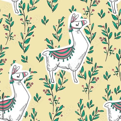 Hand Drawn Cute Llama Pattern vector illustration. Children's design poster. Print for T-shirt.