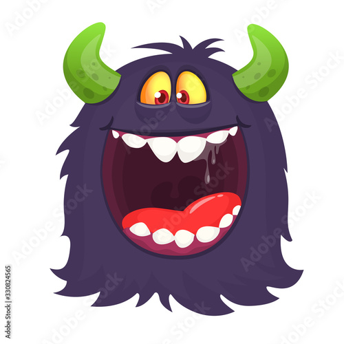 Angry cartoon black monster screaming. Yelling angry monster expression. Halloween vector illustration.