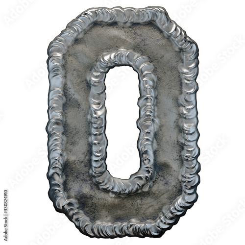 Industrial metal alphabet letter O on white background 3d
