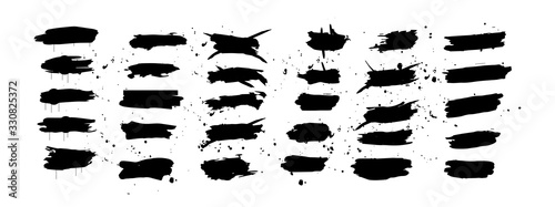 Vector set of splash stains texture banners. Black and white abstract vector illustration. Ink splatter stencil.  © varflolomey