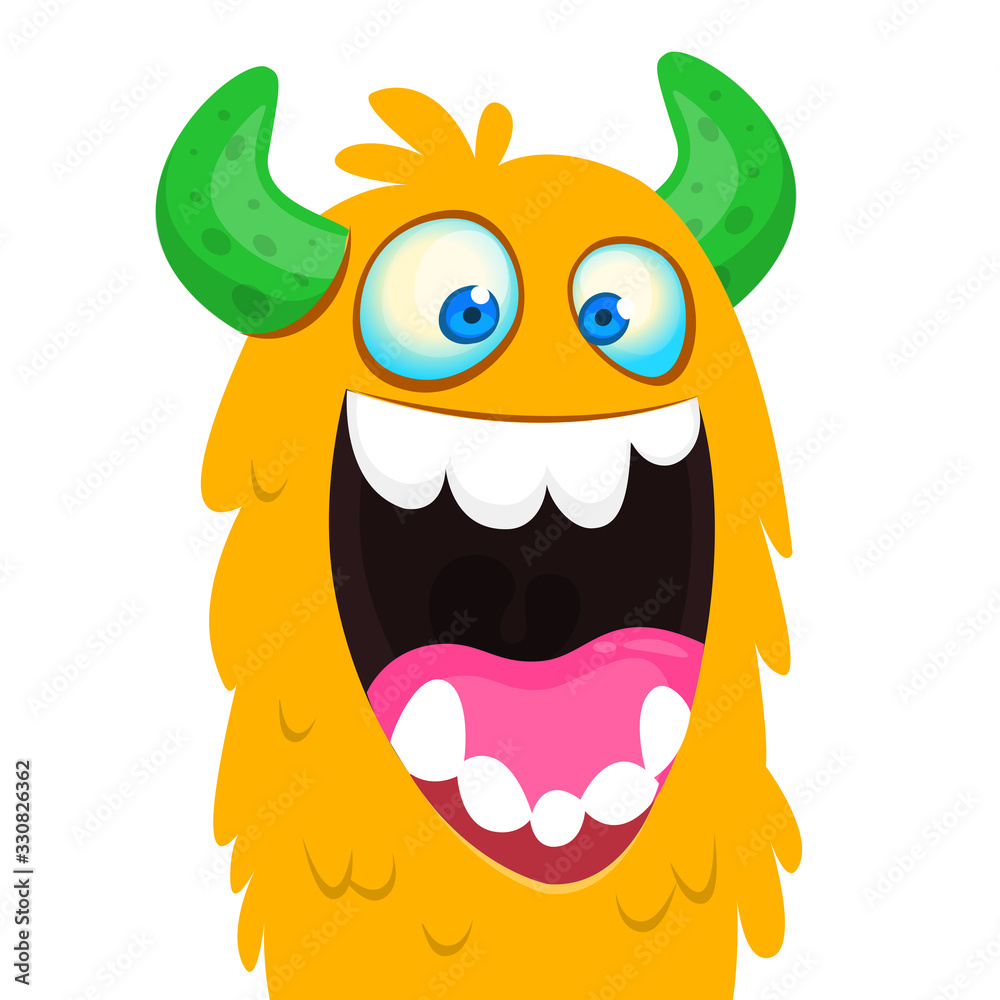 Funny cartoon monster face expression. Vector monster creature avatar