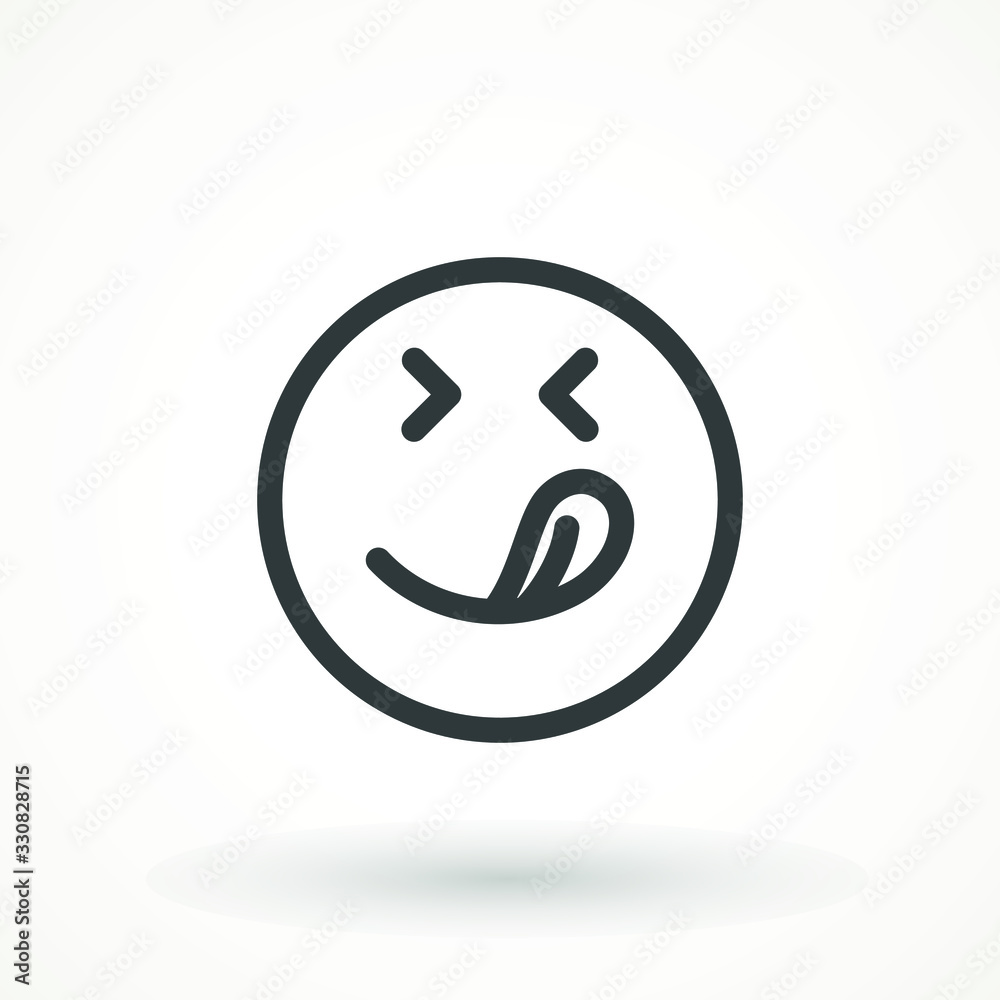 Yummy smile emoticon icon lick mouth. Editable strok Tasty food eating emoji face. Delicious cartoon on white background. Smile face line design. Savory gourmet. Yummy vector icon Yummy smile emoticon icon lick mouth. Editable strok Tasty food eating emoji face. Delicious cartoon on white background. Smile face line design. Savory gourmet. Yummy vector icon