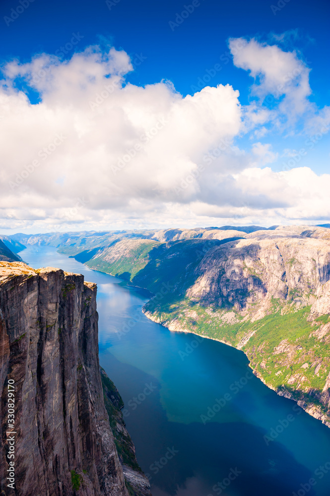 Beautiful view of Lysefjord and Kjerag mountain in Norway. Summer landscape