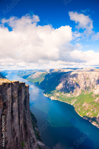 Beautiful view of Lysefjord and Kjerag mountain in Norway. Summer landscape © smallredgirl