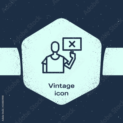 Grunge line Nature saving protest icon isolated on blue background. Earth planet protection, environmental issues demonstration. Monochrome vintage drawing. Vector Illustration
