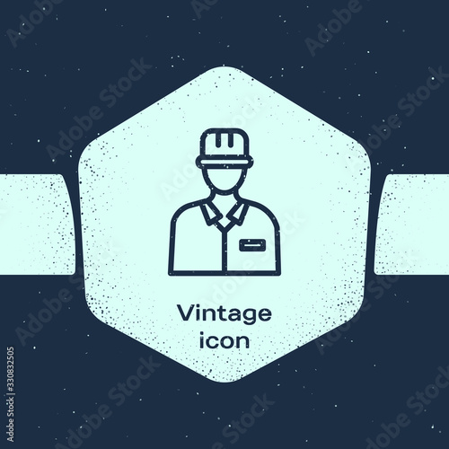 Grunge line Oilman icon isolated on blue background. Monochrome vintage drawing. Vector Illustration