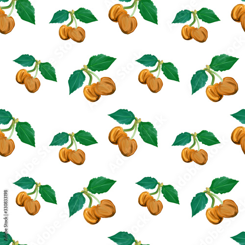 Cute cherry seamless pattern. Good for textile, wrapping, wallpapers, Sweet red ripe cherries isolated on white background. Gouache hand drawing illustration