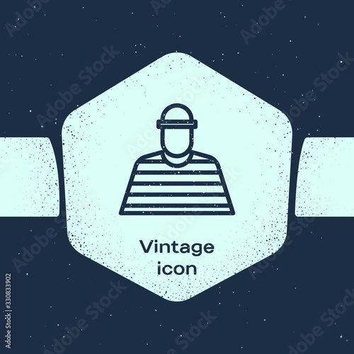 Grunge line Prisoner icon isolated on blue background. Monochrome vintage drawing. Vector Illustration