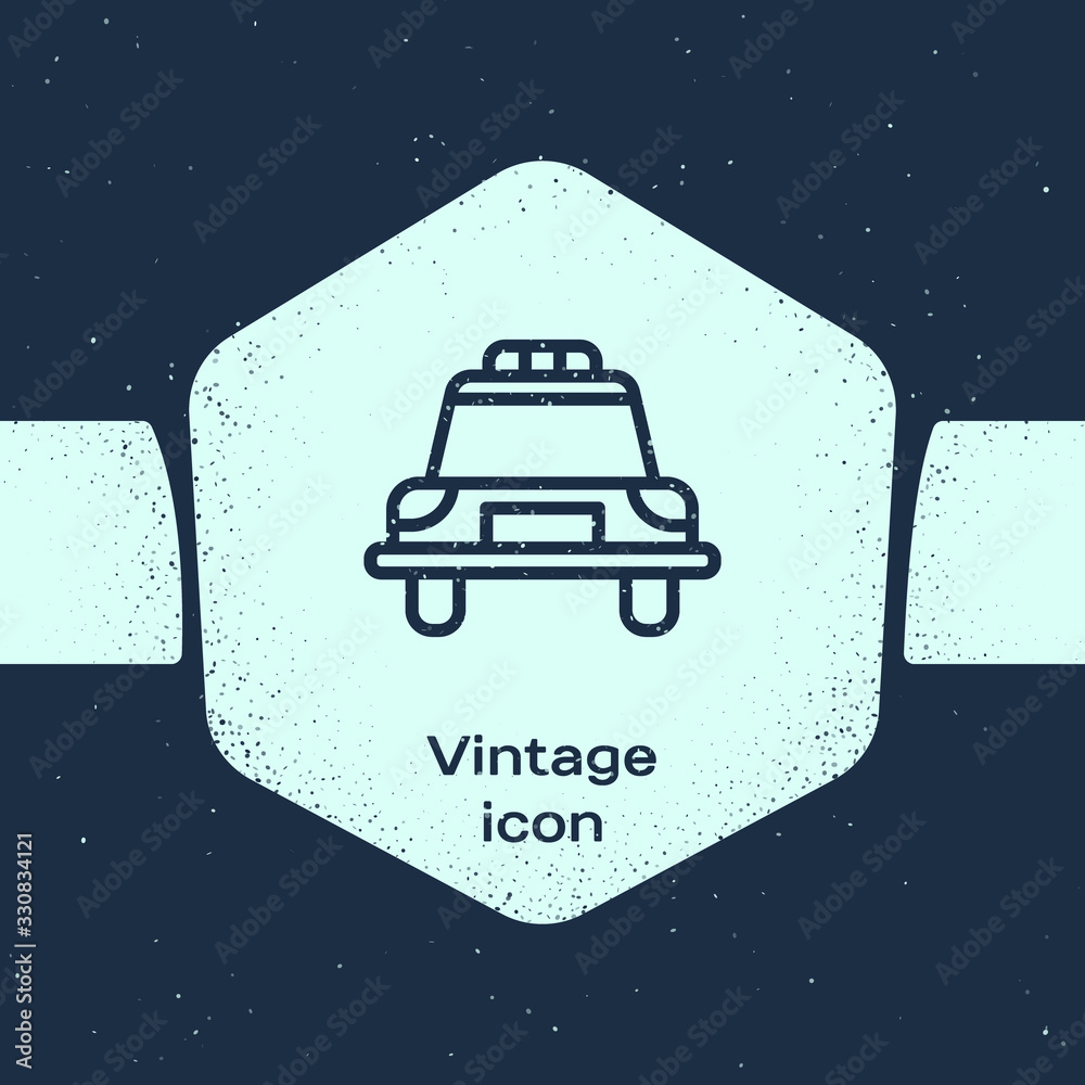 Grunge line Police car and police flasher icon isolated on blue