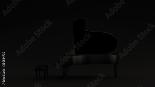 Black Grand Piano Black Background 3d illustration 3d render 