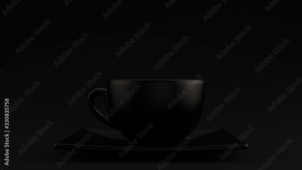 Black Coffee Cup an Saucer Cappuccino Tea Black Background 3d illustration 3d render Black Coffee Cup an Saucer Cappuccino Tea Black Background 3d illustration 3d render