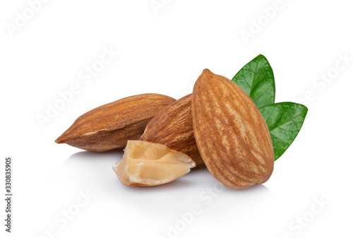 Close-up of almonds isolated on white background