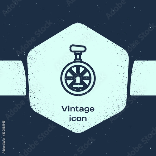 Grunge line Unicycle or one wheel bicycle icon isolated on blue background. Monowheel bicycle. Monochrome vintage drawing. Vector Illustration