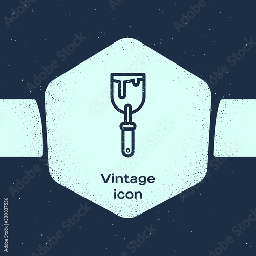 Grunge line Putty knife icon isolated on blue background. Spatula repair tool. Spackling or paint instruments. Monochrome vintage drawing. Vector Illustration