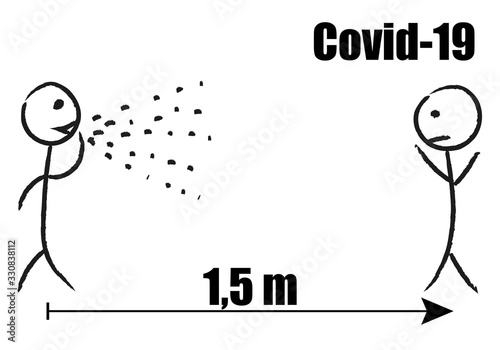 Silueta de persona tosiendo a otra a una distancia para prevenir covid-19.