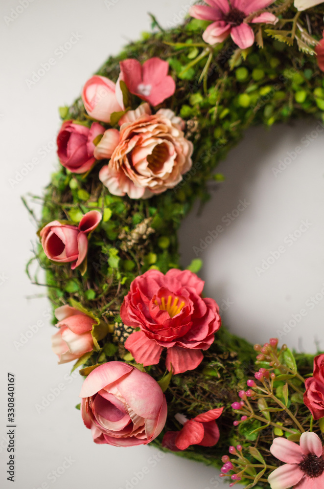 Easter, spring floral wreath decoration, background