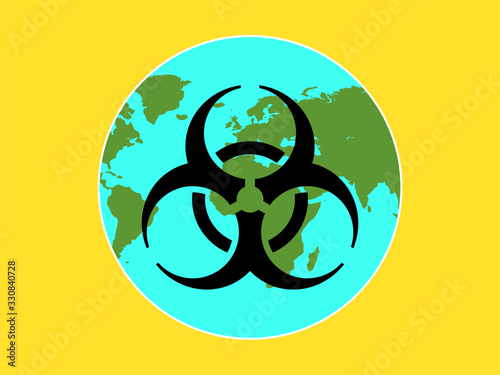 Planet earth with a biohazard sign. World pandemic COVID-19. Coronavirus 2019-nCoV, middle east respiratory syndrome. Vector illustration