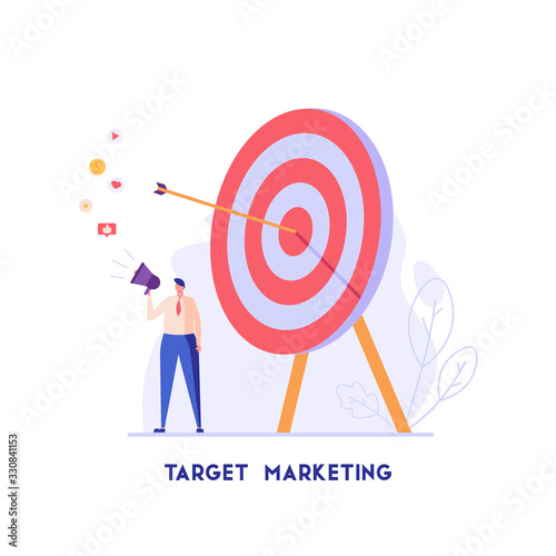 People are engaged in PR, targeting, marketing. Successful work on the Internet and office. The concept of journalism, advertising, online advertising in flat design