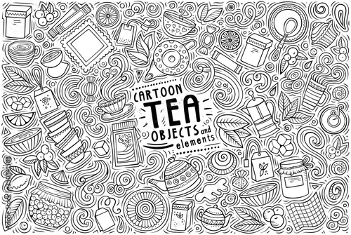 Vector set of Tea theme items, objects and symbols