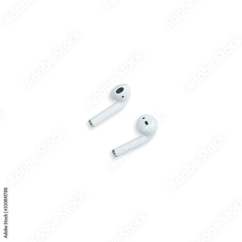 Bluetooth wireless earphones isolated on white background