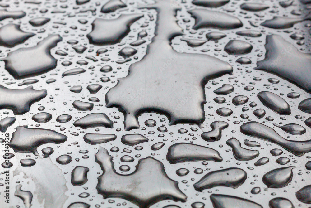 Close Up Water Drops on Gray Background