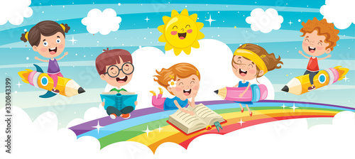 Cute Children Playing At Abstract Nature