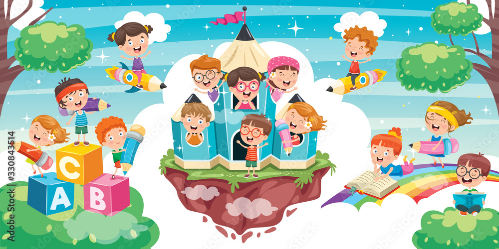 Obraz premium Cute Children Playing At Abstract Nature