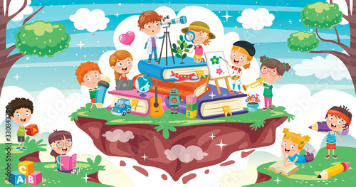 Cute Children Playing At Abstract Nature