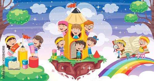 Cute Children Playing At Abstract Nature