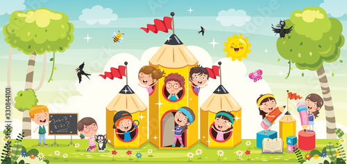 Cute Children Playing At Abstract Nature