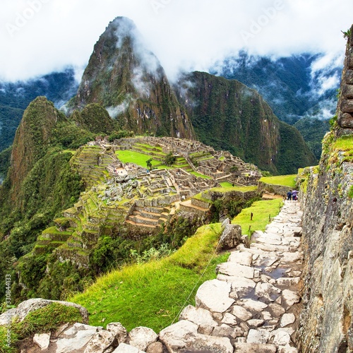 Machu Picchu, panoramic view of peruvian incan town photo