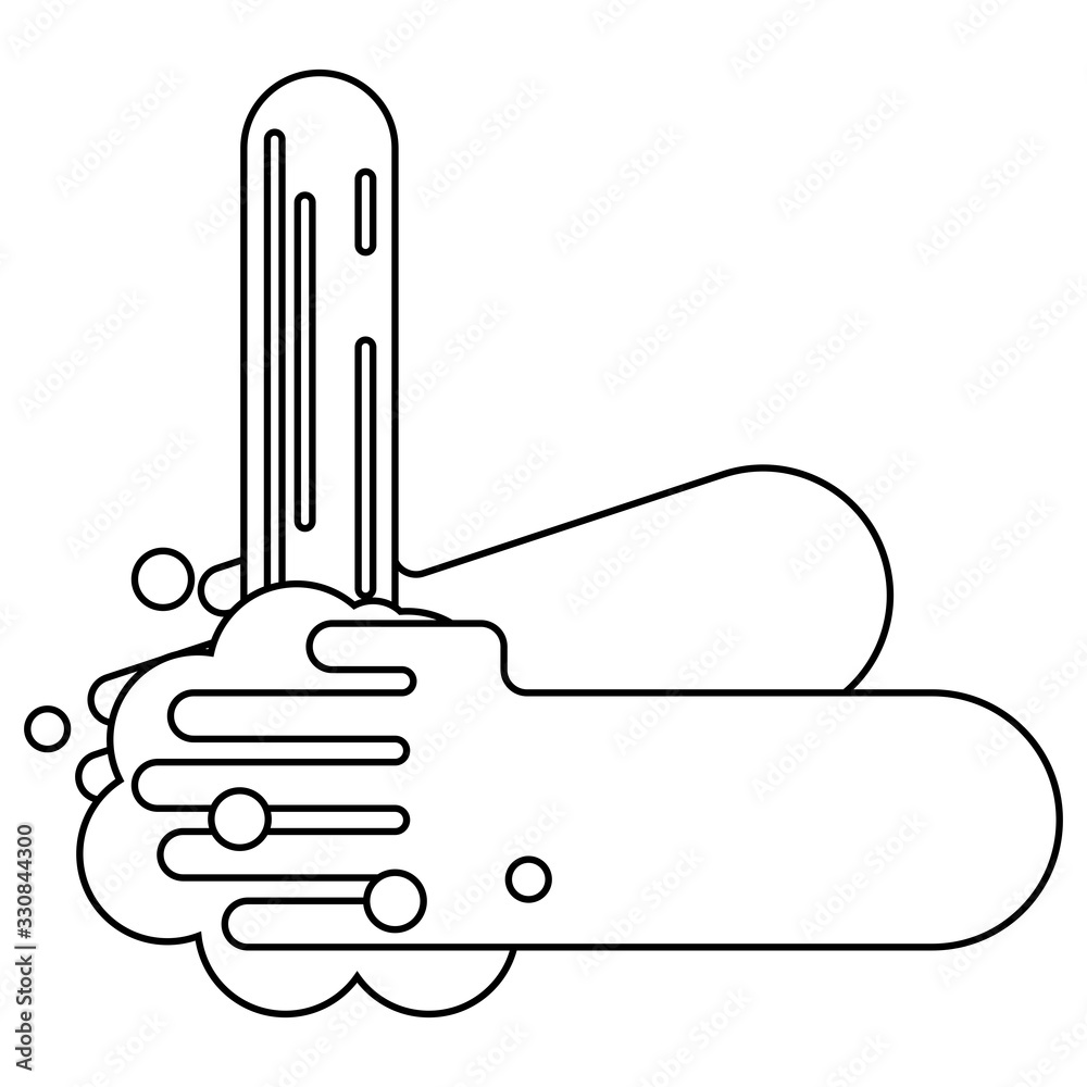 Vector icon of human hands being washed with soap. Flat style black and white illustration. Vector icon of human hands being washed with soap. Flat style black and white illustration.