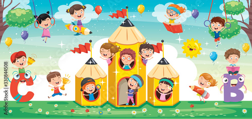 Cute Children Playing At Abstract Nature