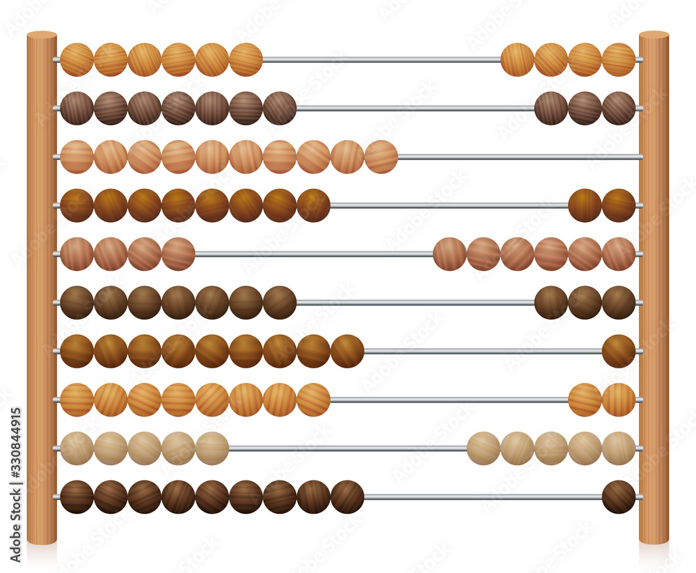 European abacus counting frame. Calculating tool with wooden beads