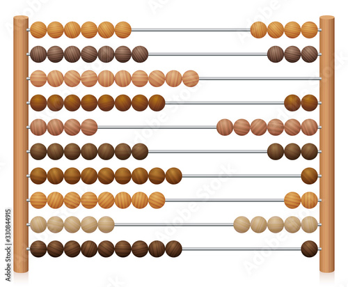European abacus counting frame. Calculating tool with wooden beads sliding on wires. Used in pre- and in elementary schools as an aid in teaching the numeral system and arithmetic or as toy.